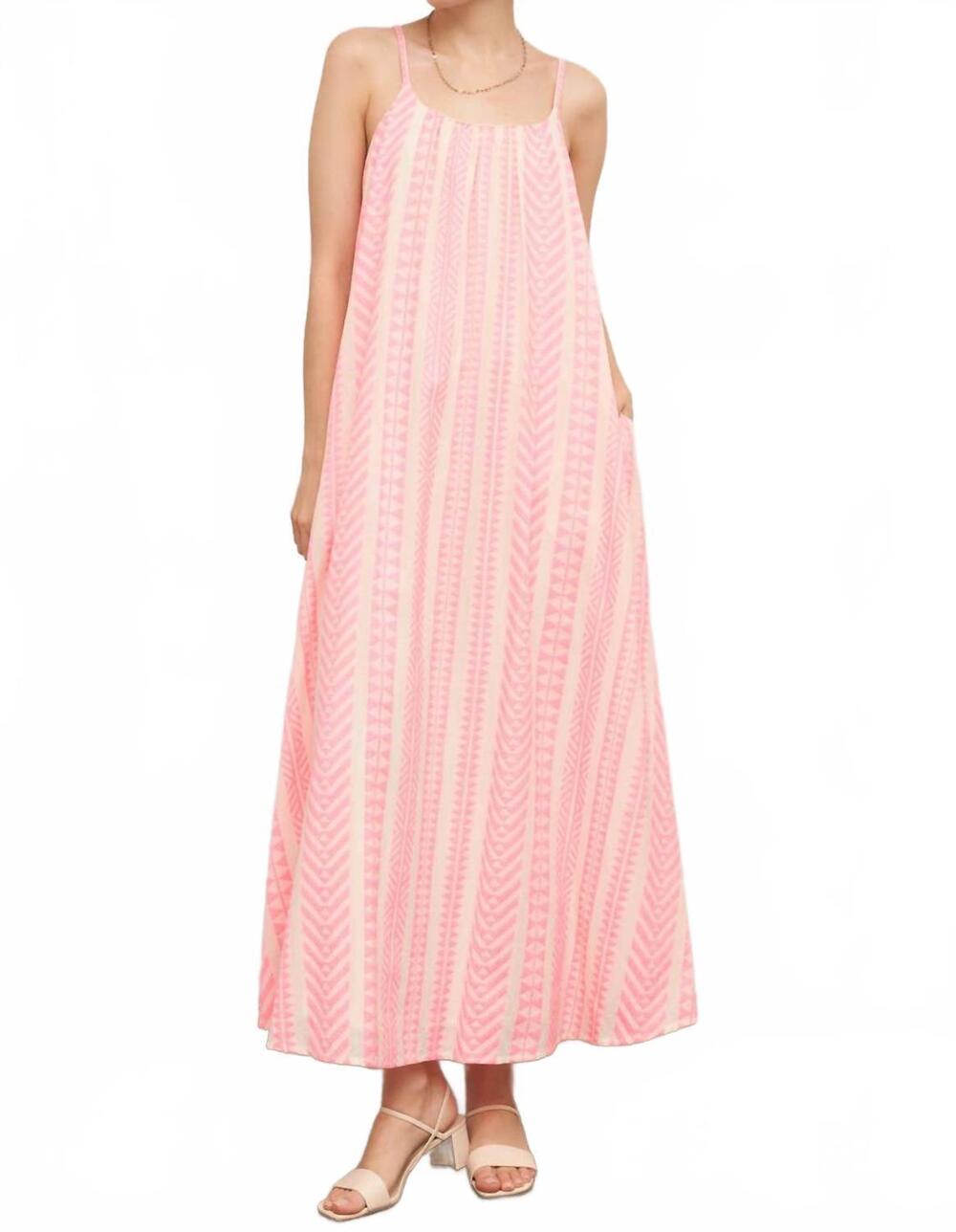 NEW EN CREME neon embroidered cami maxi dress in pink white